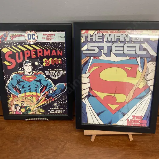 Pair of Framed Superman Comic Book Cover Prints - #1 Superman The Legend Begins & #300 Superman 2001. 32.5 x 24cm